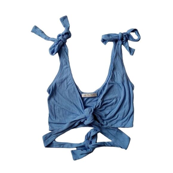 We The Free Blue Ribbed Sleeveless Cropped V-Neck Wrap Style Tie Top Women's XS - Picture 2 of 12